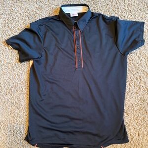 J Lindeberg Men's Black Polo Shirt with Pink Accents Size XL